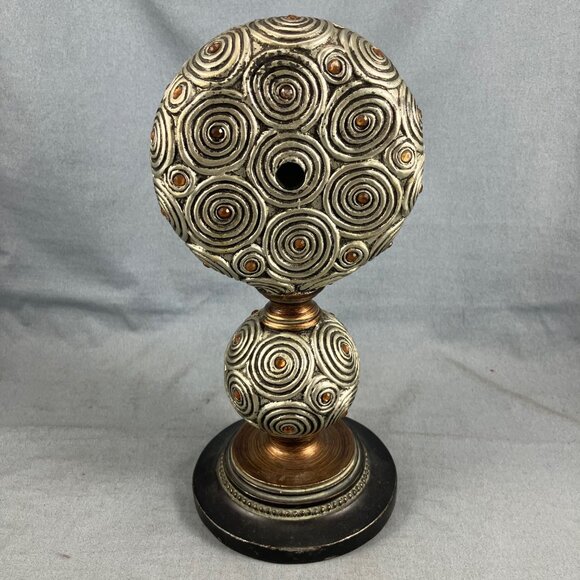 Vtg 11" Polyresin Standing Clock WORKS Battery Operated Analog Fancy Metallic - Picture 3 of 4